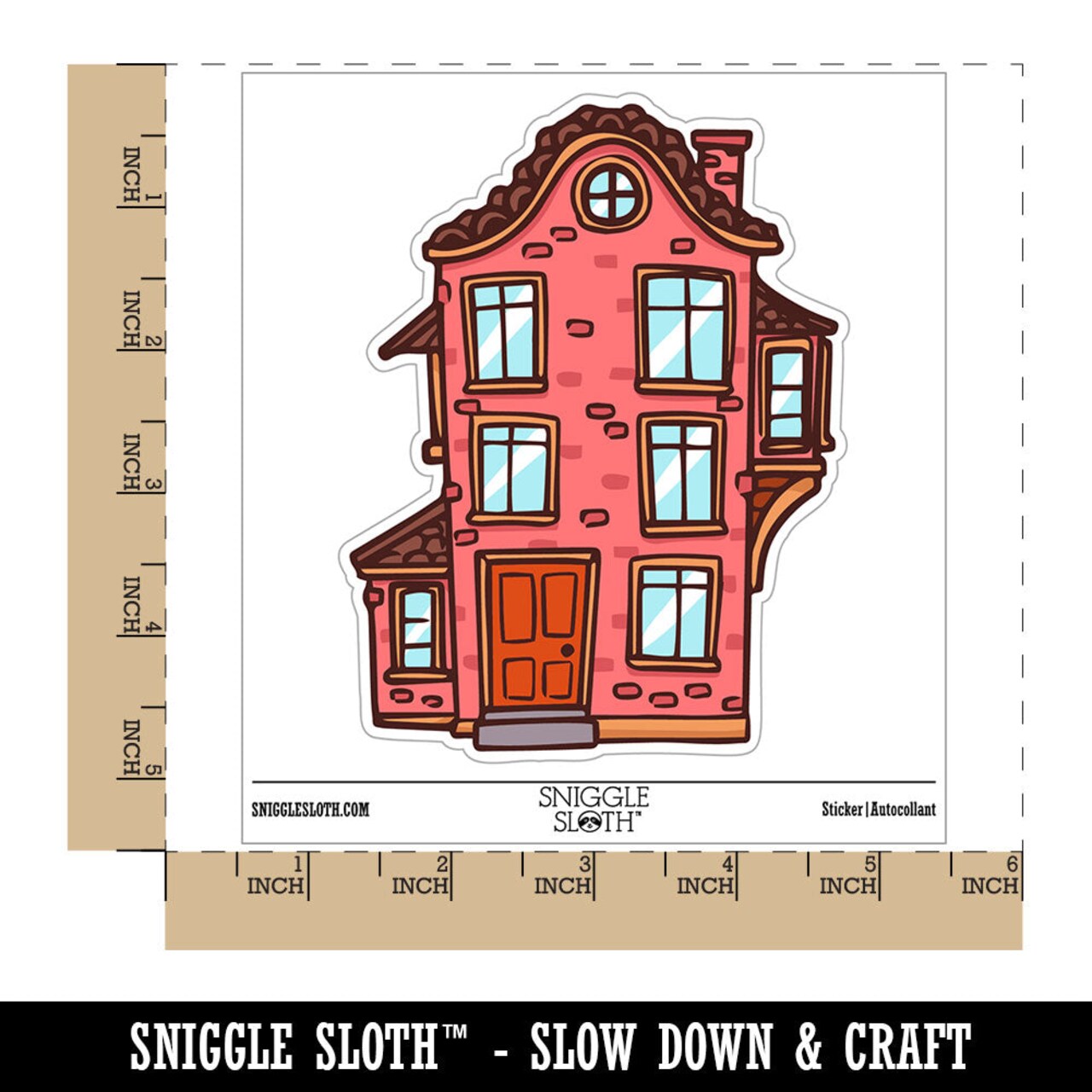 Water Bottle Sticker Set Tall Skinny Brick House Home Cute Waterproof Vinyl Stickers Pack Decal, Skateboard, Laptop, Car, Window, Bumper - 5 Pack